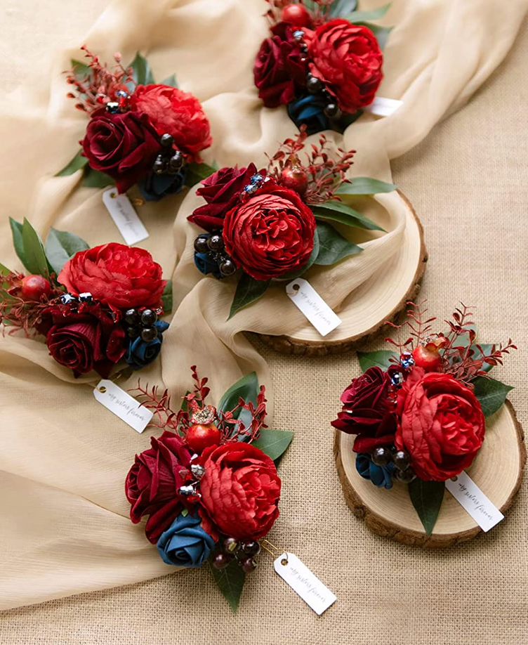 Burgundy & Navy Blue Corsage