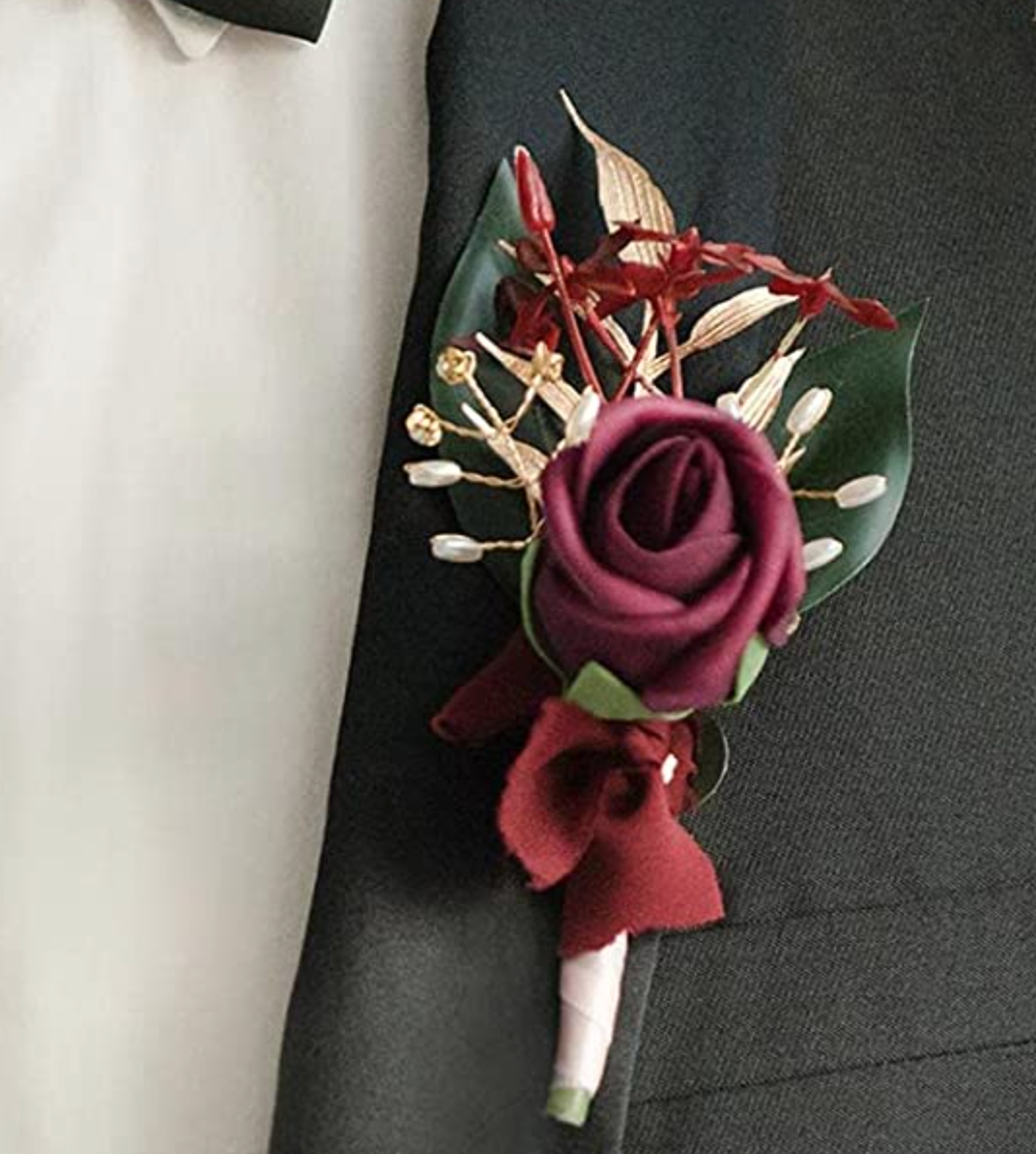 Cinnamon Rose & Burgundy Groom Boutonniere