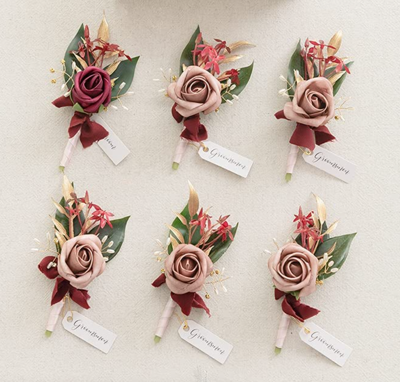 Cinnamon Rose & Burgundy Groom Boutonniere