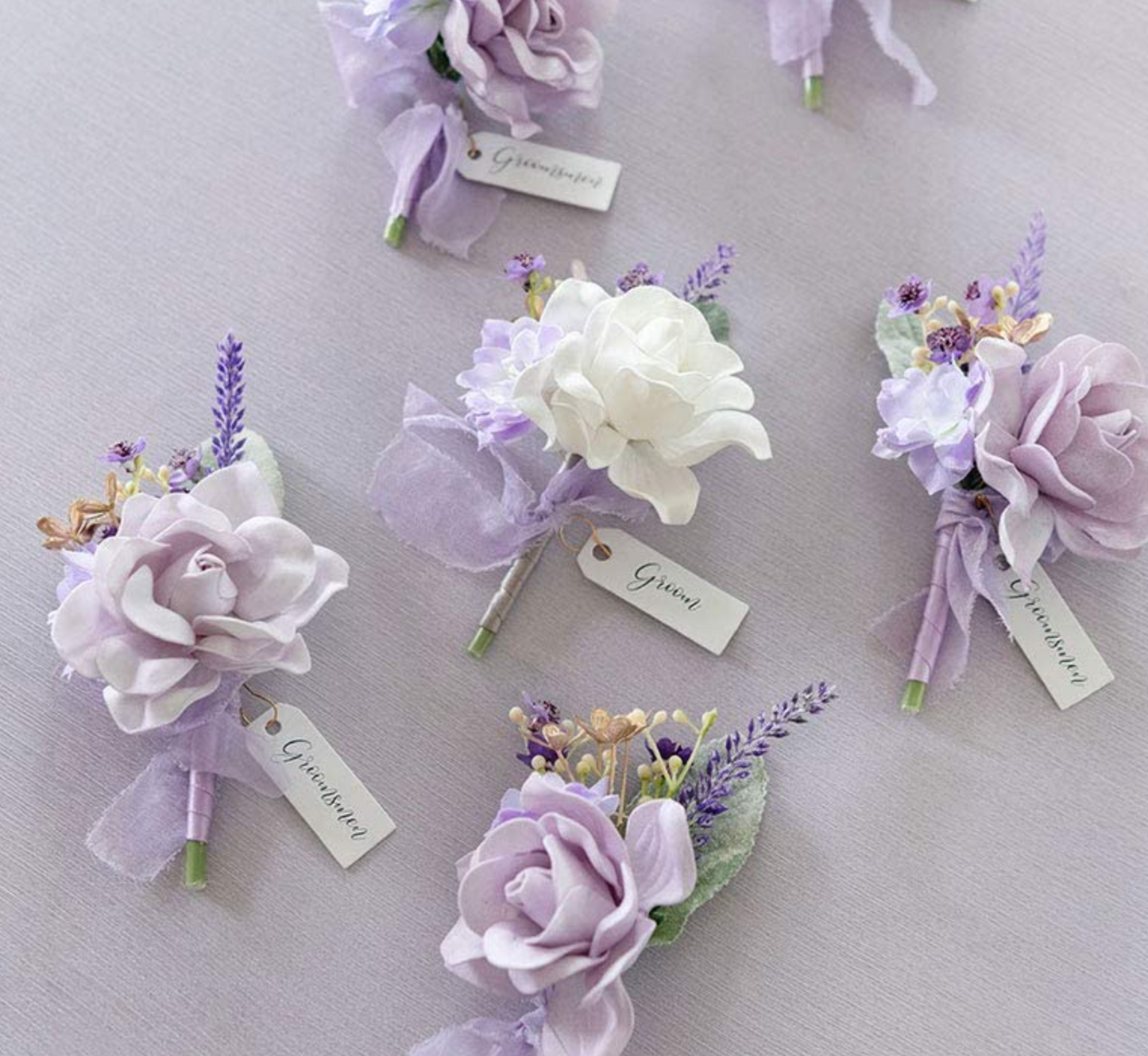 Lilac & Cream Groom Boutonniere