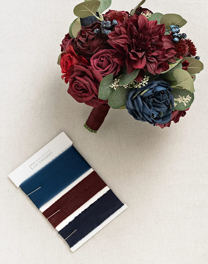 Burgundy & Navy Blue 11" Bridal Bouquet