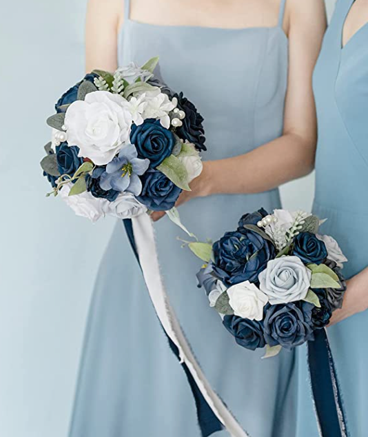 Navy Blue & White 7" Bridesmaid Bouquet Bushel & Bloom Navy Blue & White 7" Bridesmaid Bouquet Bushel & Bloom