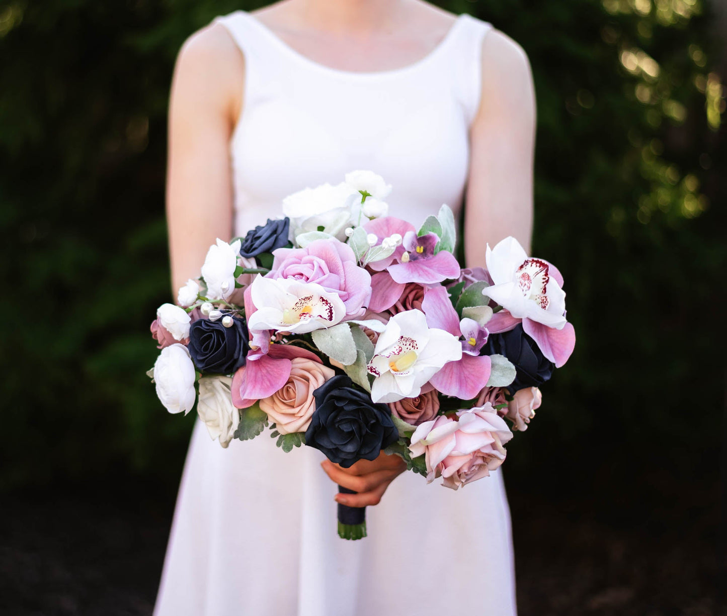 Dusty Rose & Navy 11" Bridal Bouquet
