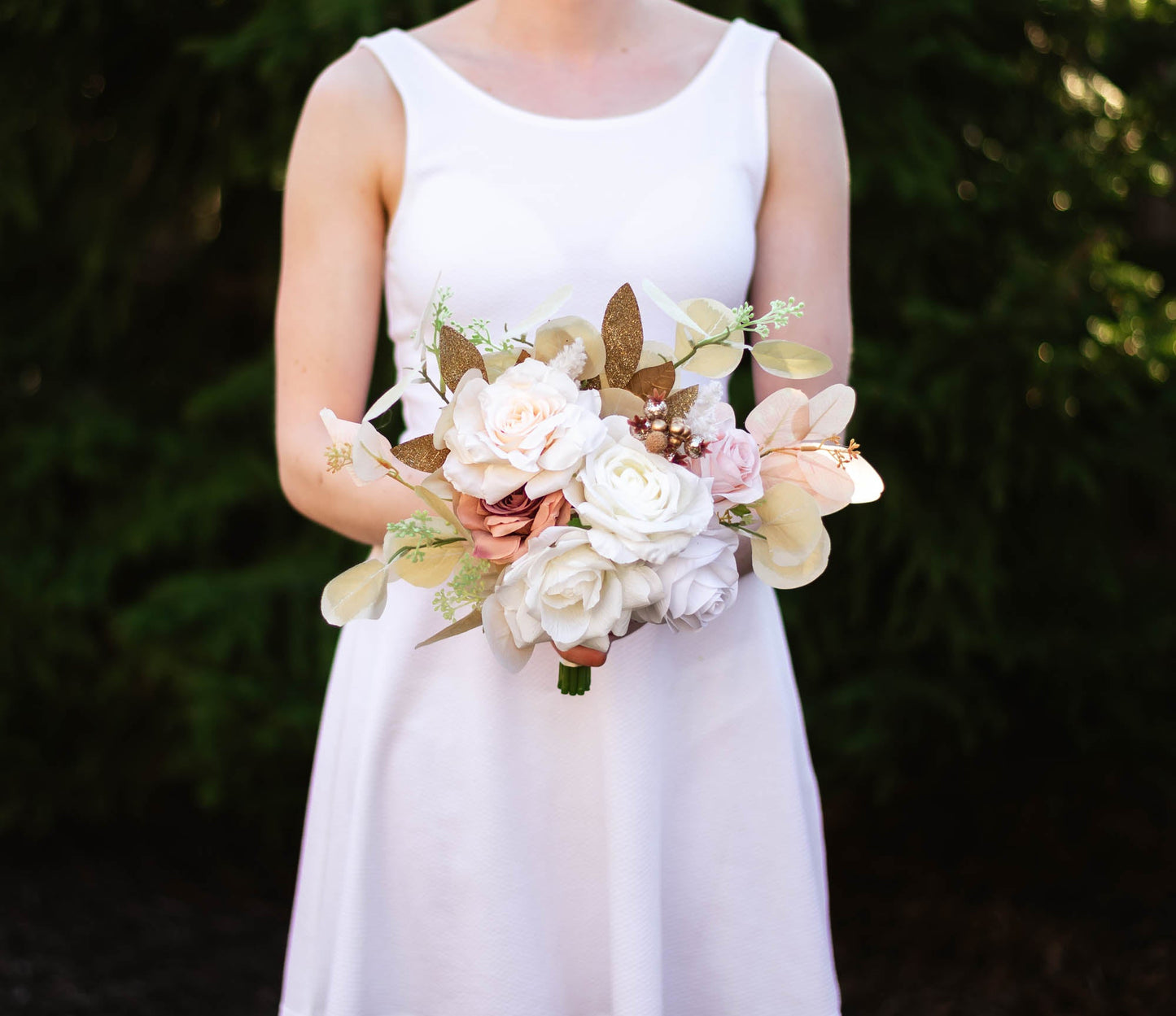 White & Gold 7" Bridesmaid Bouquet