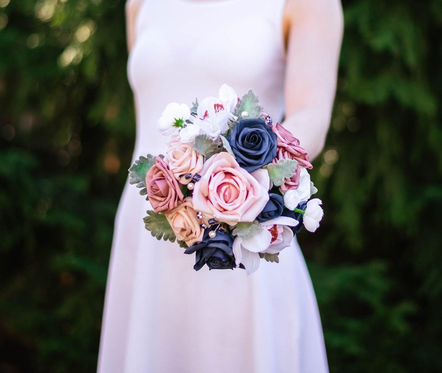 Dusty Rose & Navy 7" Bridesmaid Bouquet