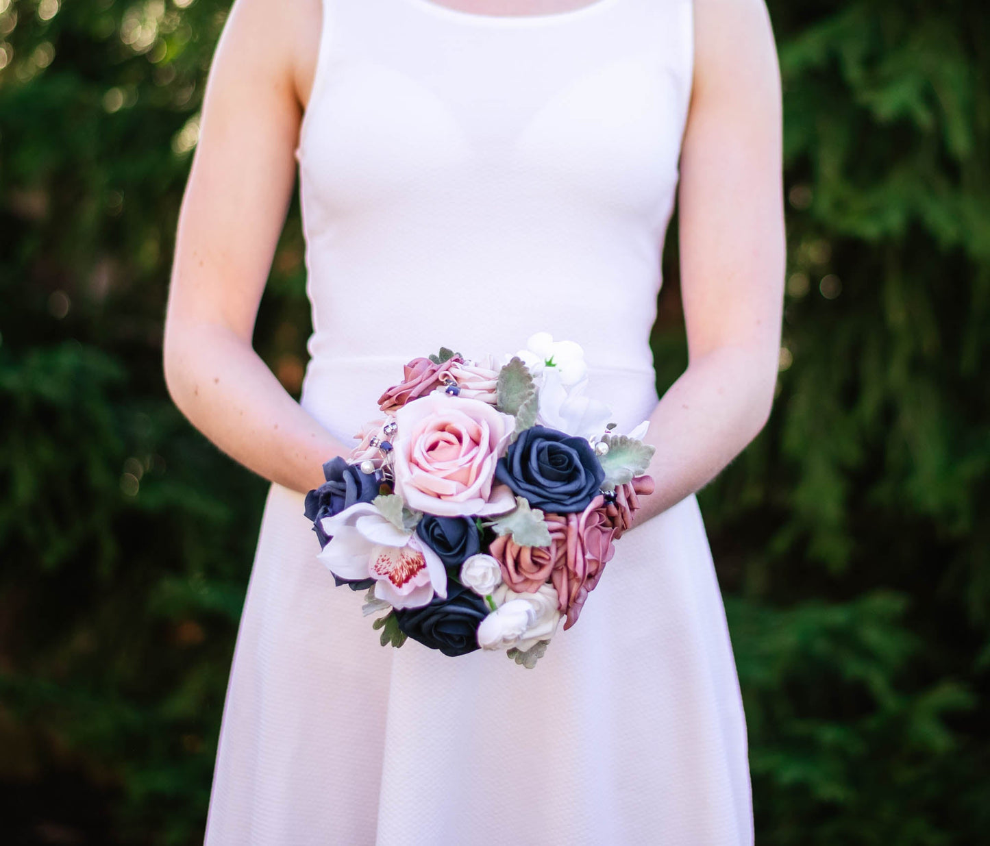 Dusty Rose & Navy 7" Bridesmaid Bouquet