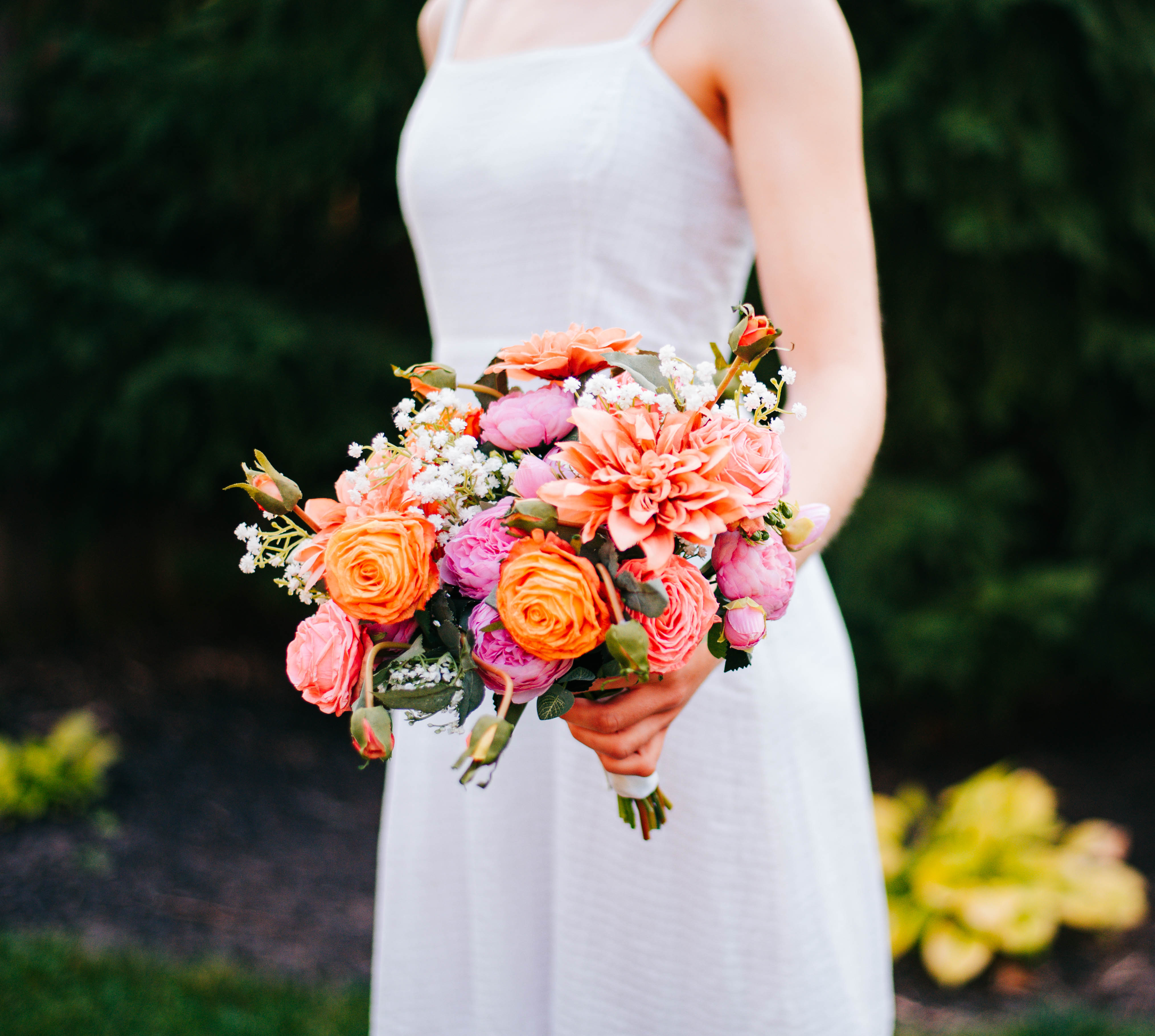 pink and orange wedding dress Wedding dress with colored flowers 8 US / Beige / Peach Copper