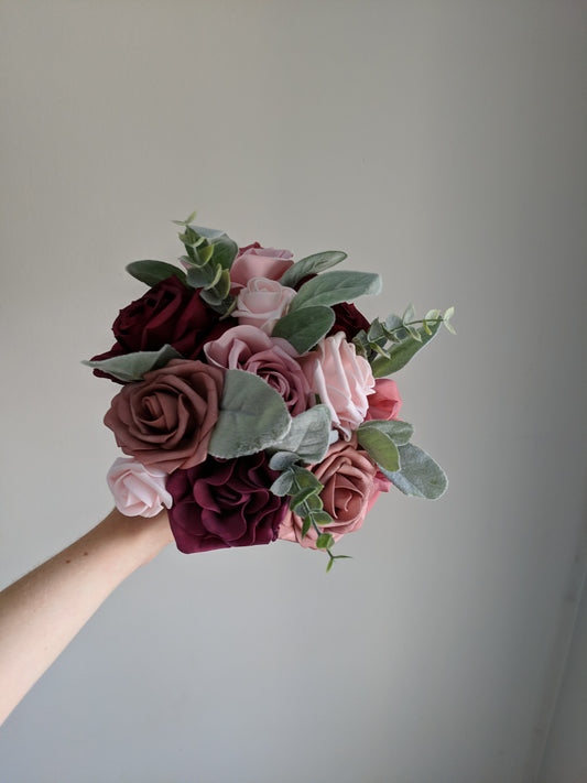 Cinnamon Rose & Burgundy 7" Bridesmaid Bouquet