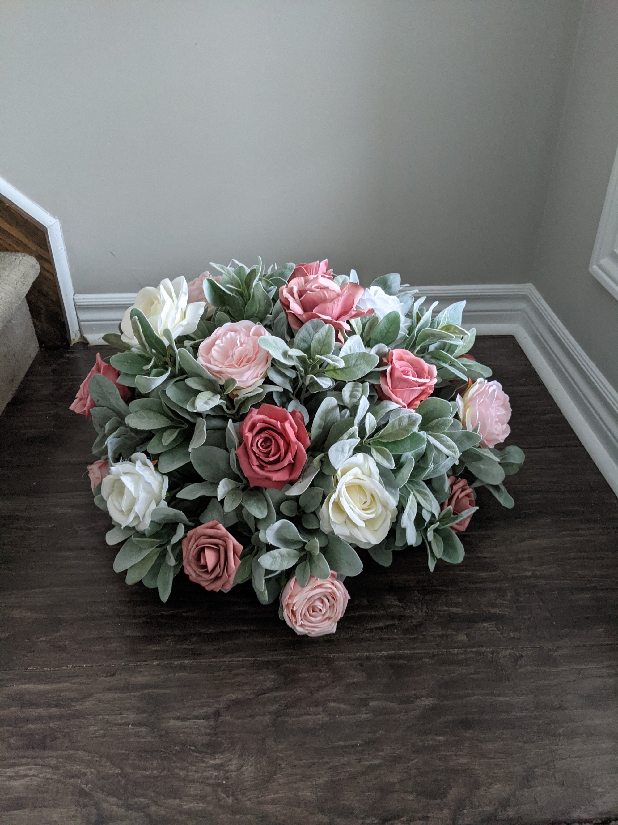 Dusty Rose & Lamb's Ear Altar Arrangement