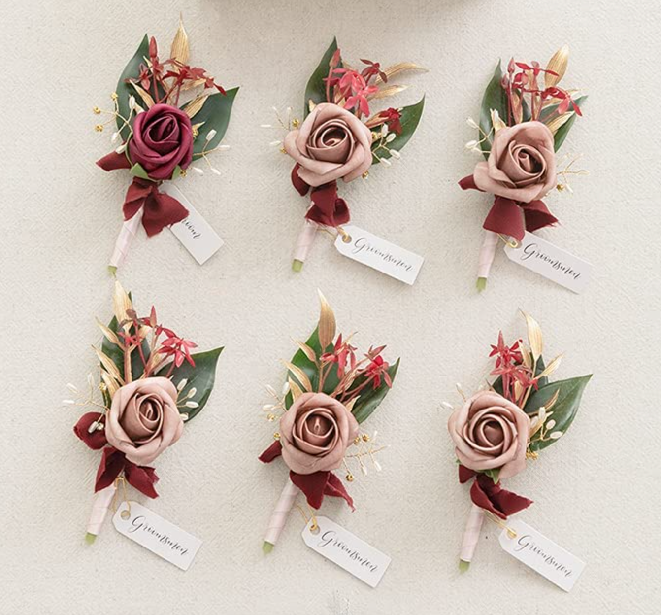 Cinnamon Rose & Burgundy Groomsmen Boutonniere