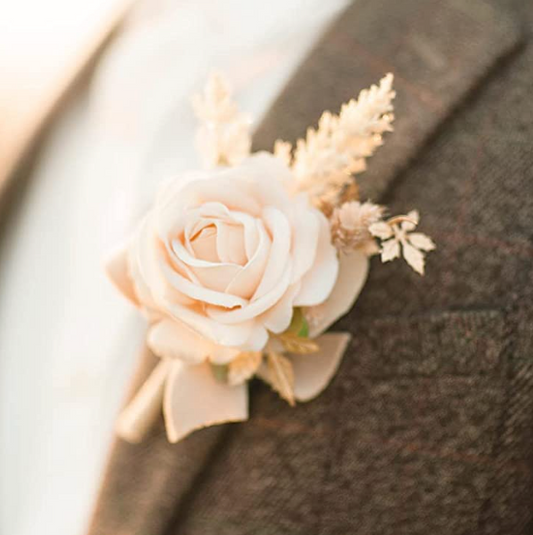 White & Gold Groom Boutonniere