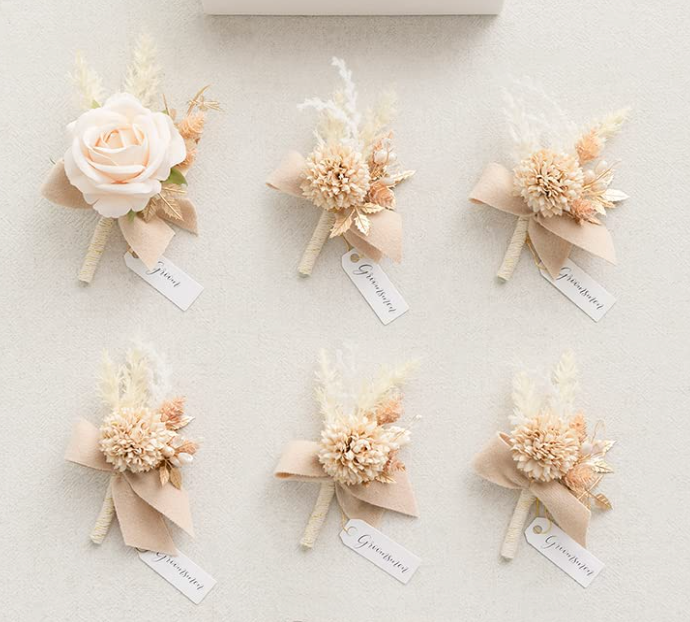 White & Gold Groom Boutonniere