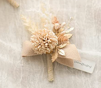 White & Gold Groomsmen Boutonniere