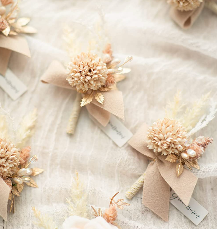 White & Gold Groomsmen Boutonniere