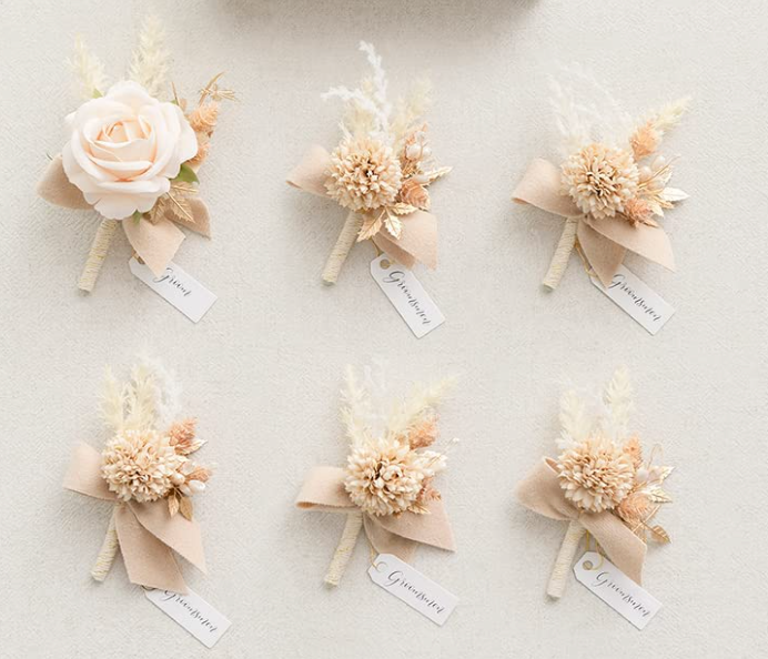 White & Gold Groomsmen Boutonniere