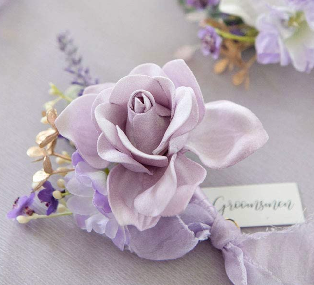 Lilac & Cream Groomsmen Boutonniere