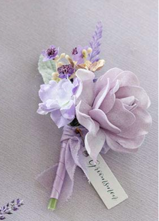 Lilac & Cream Groomsmen Boutonniere
