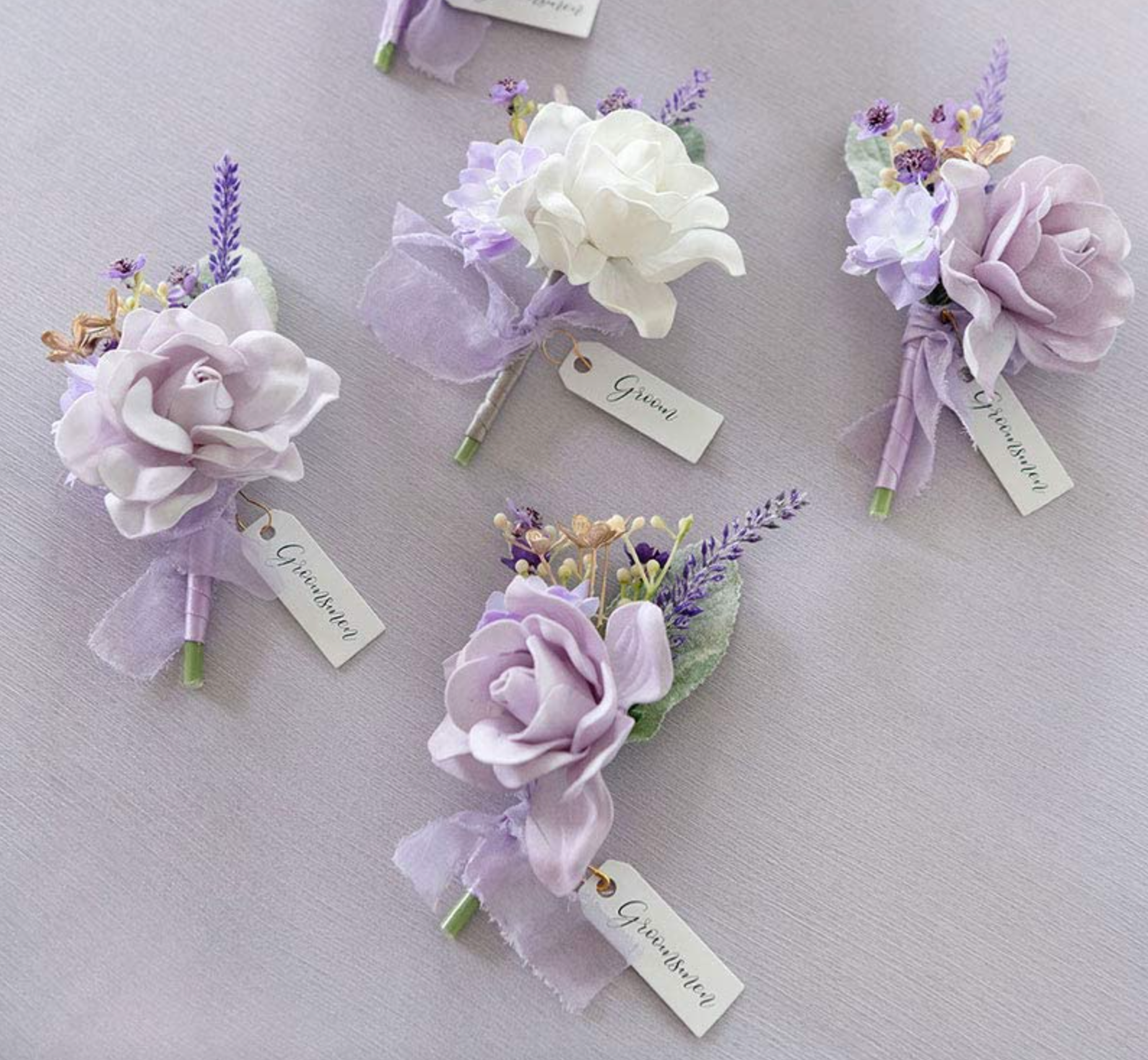 Lilac & Cream Groomsmen Boutonniere