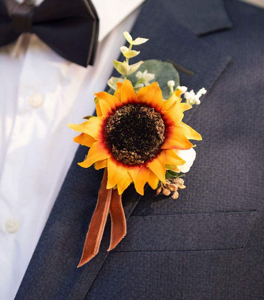 Sunflower & Burgundy Boutonniere
