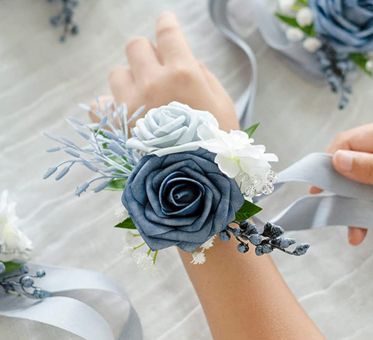 Navy Blue & White Corsage