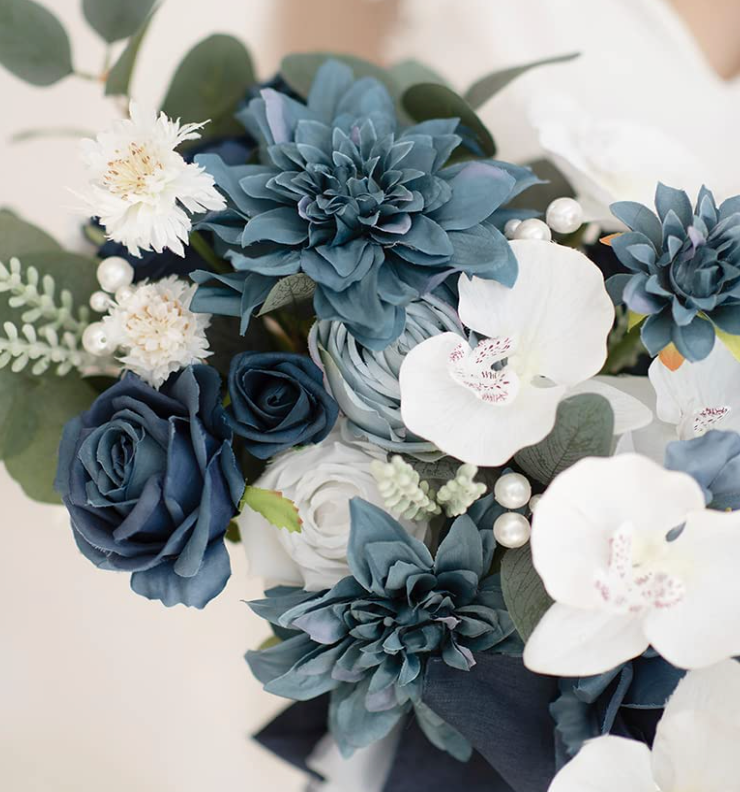 Navy Blue & White 11" Bridal Bouqet