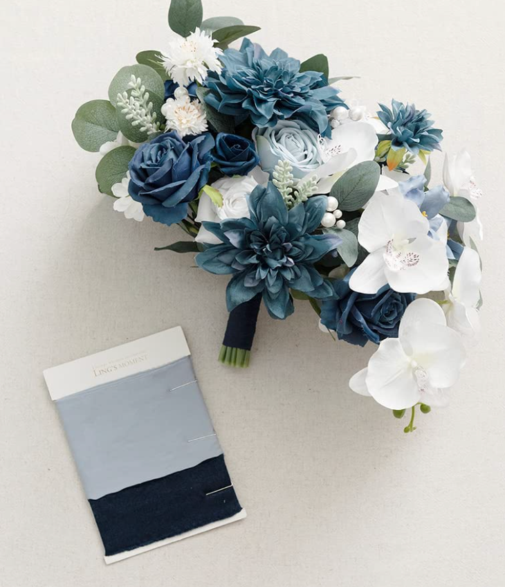 Navy Blue & White 11" Bridal Bouqet