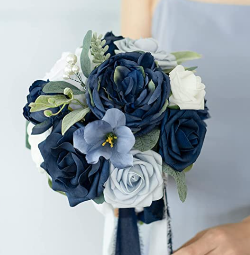 Navy Blue & White 7" Bridesmaid Bouquet