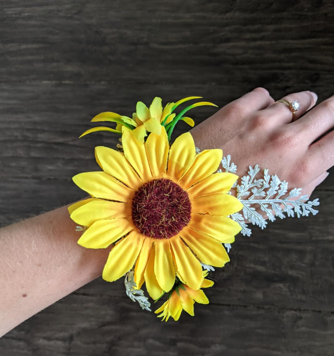 Sunflower & Burgundy Corsage