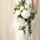 White & Sage Cascading Bridal Bouquet