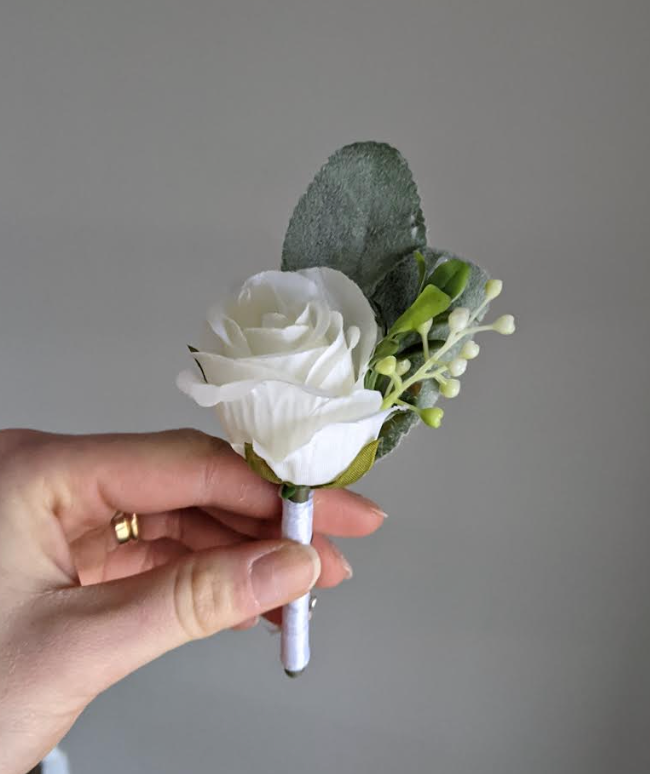 White & Sage Boutonniere