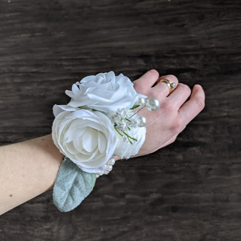 White & Sage Corsage
