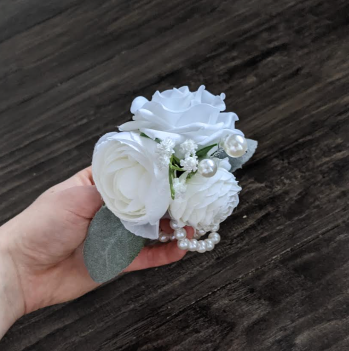 White & Sage Corsage
