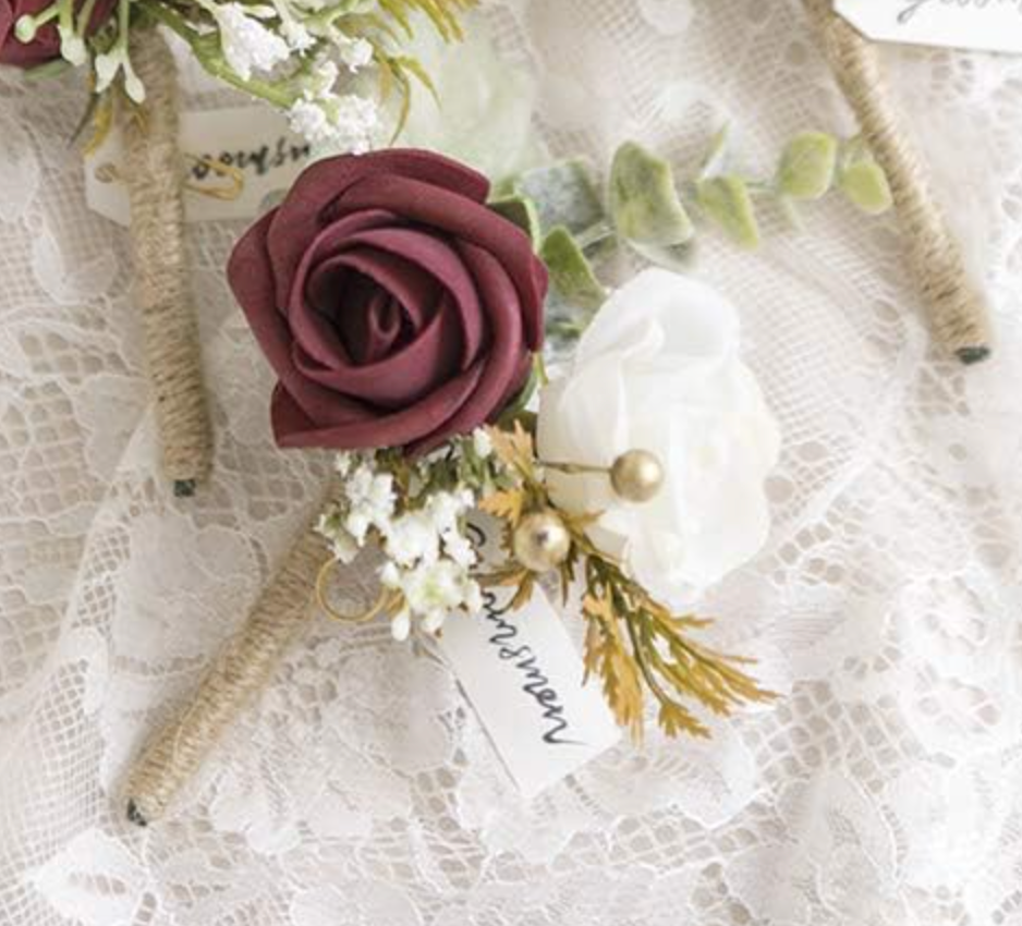 Burgundy & Navy Blue Boutonniere (Burgundy)