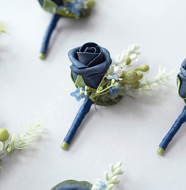 Navy Blue & White Boutonniere