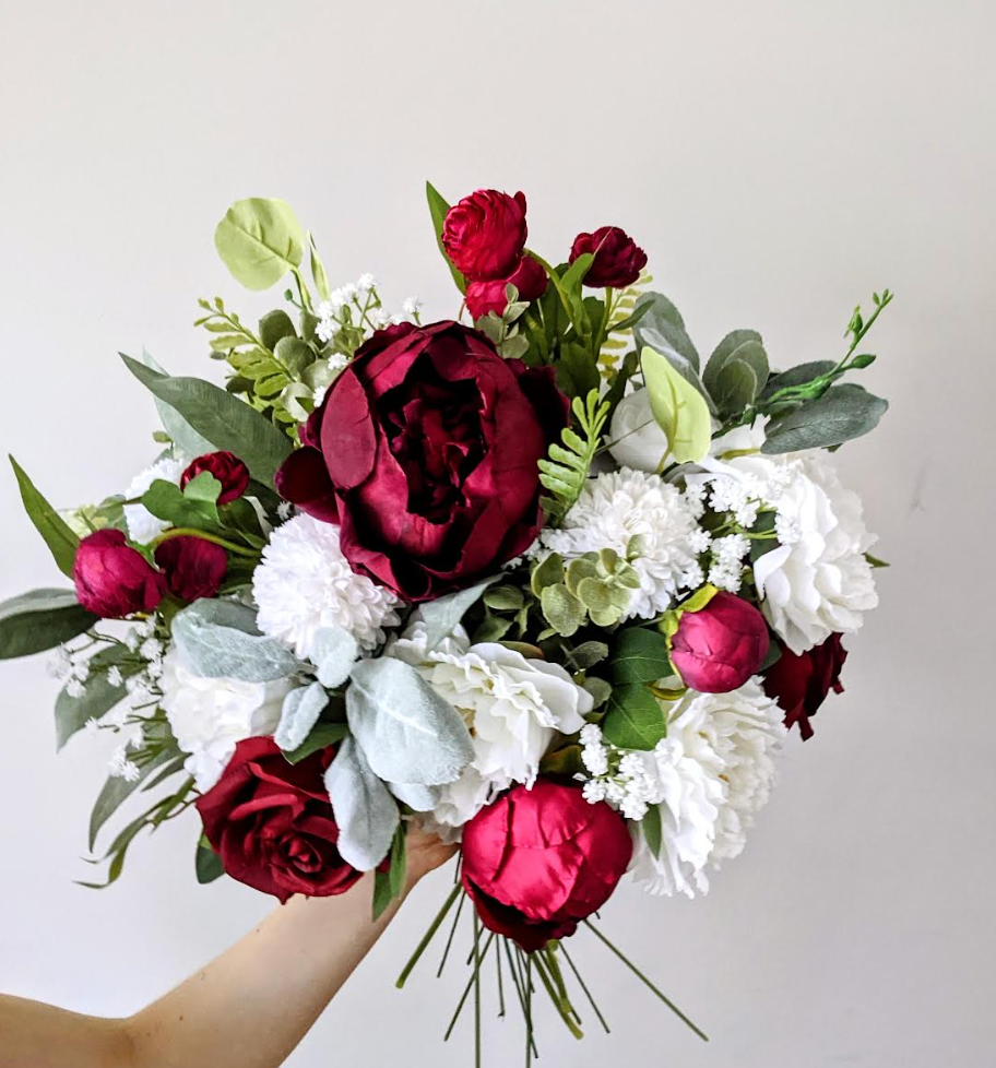 Burgundy & White Bridal Bouquet