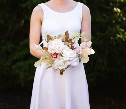 White & Gold 7" Bridesmaid Bouquet