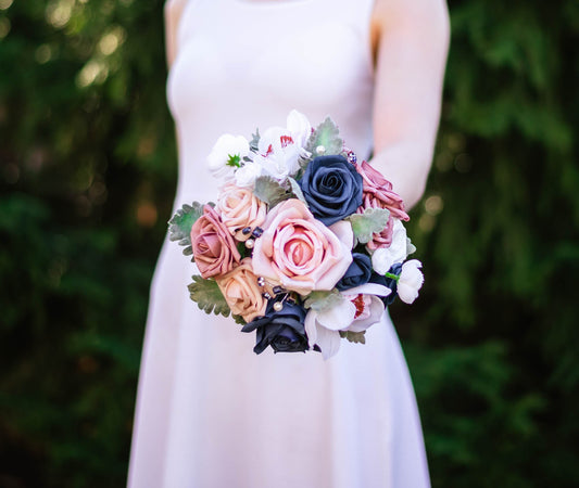 Dusty Rose & Navy 7" Bridesmaid Bouquet