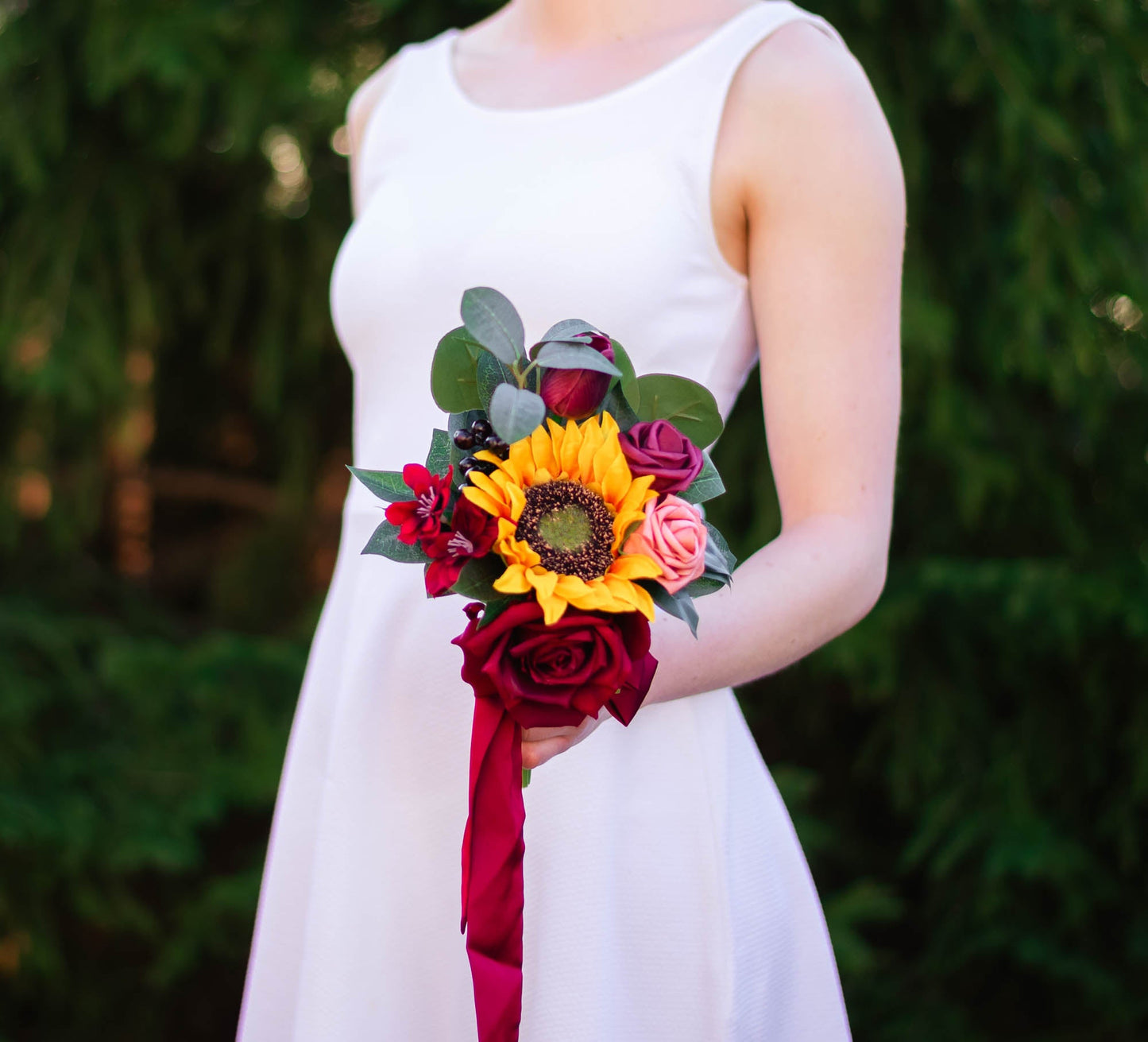 Sunflower & Burgundy Bridesmaid Bouquet