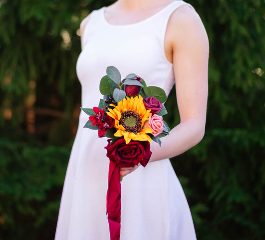 Sunflower & Burgundy Bridesmaid Bouquet