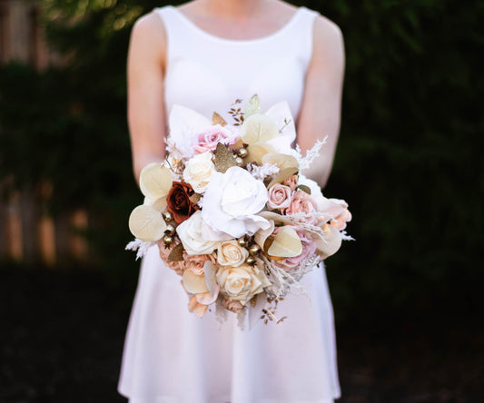 White & Gold 11" Bridal Bouquet