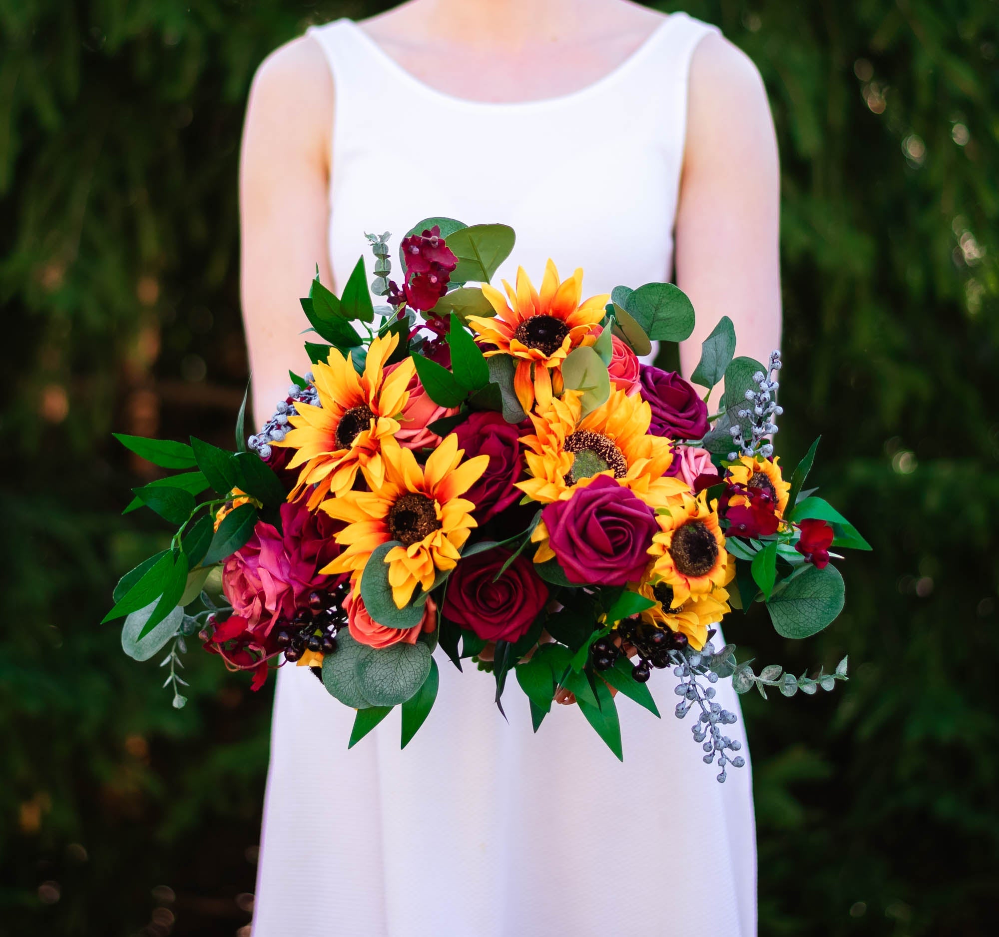Sunflower & Burgundy 15" Bridal Bouquet