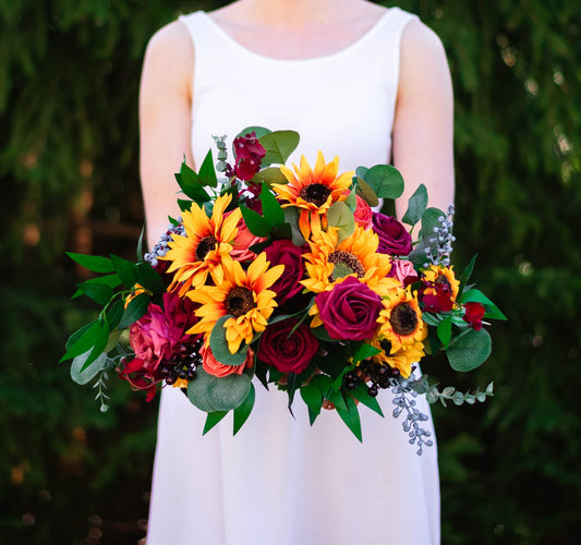 Sunflower & Burgundy 15" Bridal Bouquet