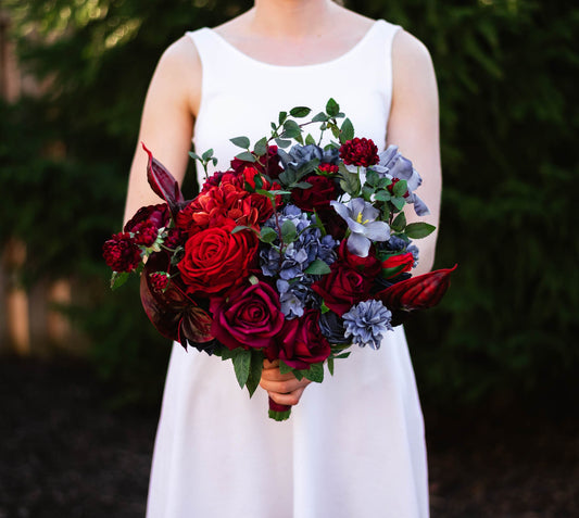 Burgundy & Navy Blue 15" Bridal Bouquet