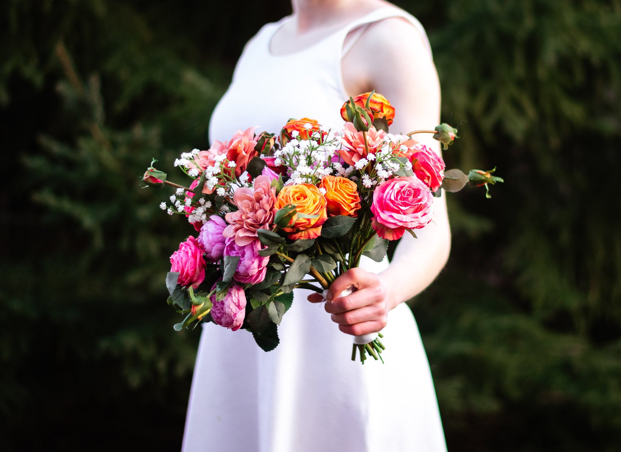 Coral Pink & Orange Garden Bridal Bouquet