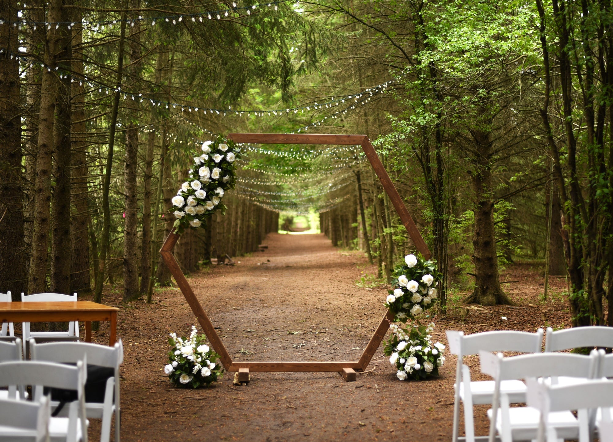 Wooden Hexagon Arch (7') (Flowers Not Included)