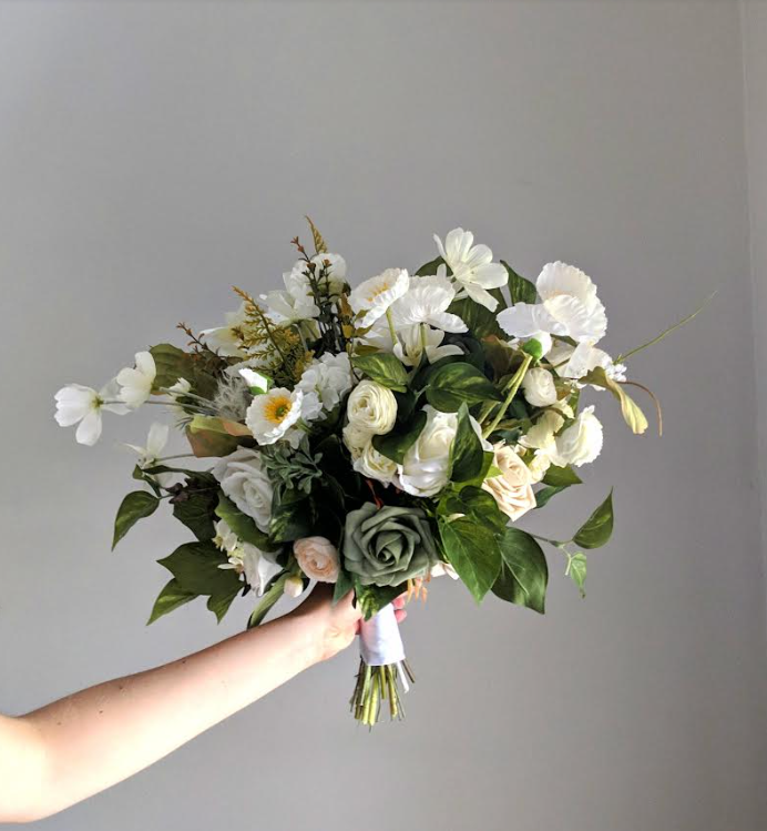 White & Emerald 17" Garden Bridal Bouquet