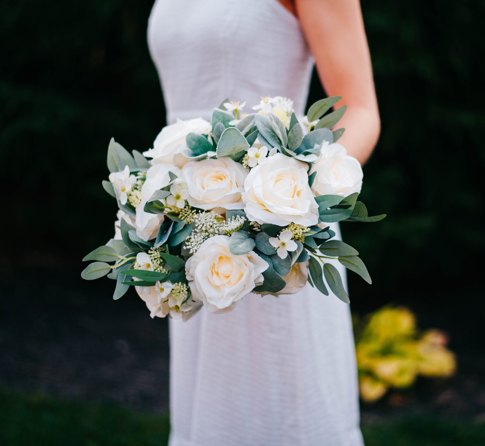 White & Sage 15" Garden Bridal Bouquet