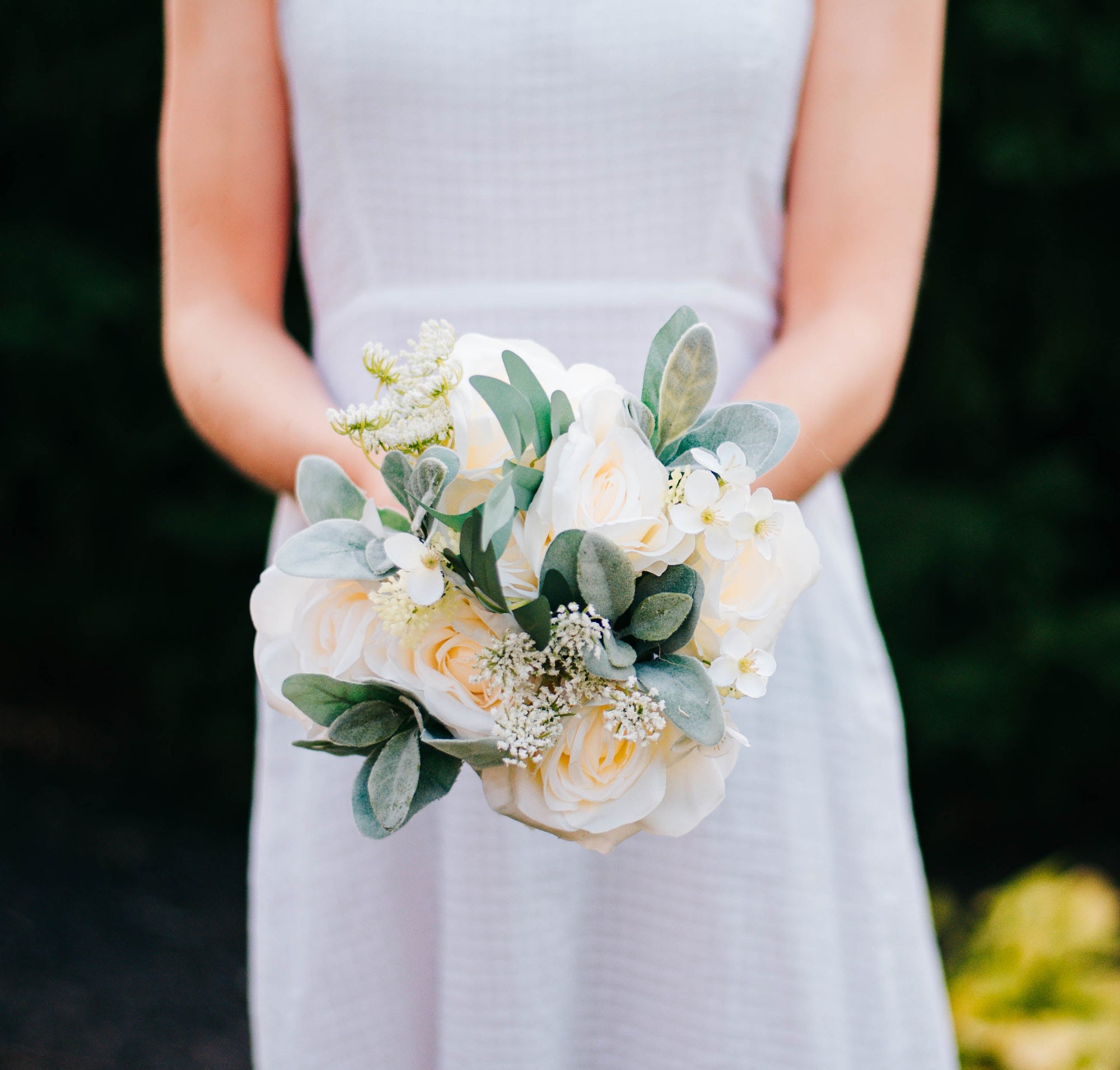 White & Sage 7" Bridesmaid Bouquet