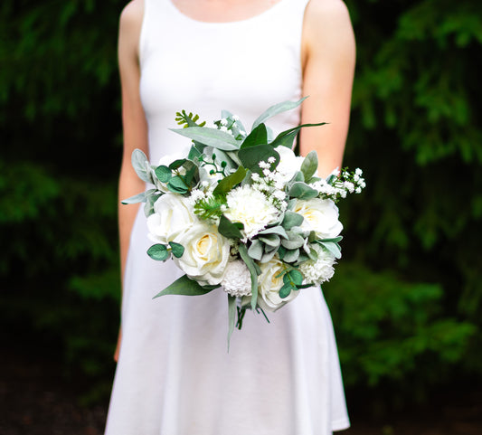 White & Sage 11" Bridal Bouquet
