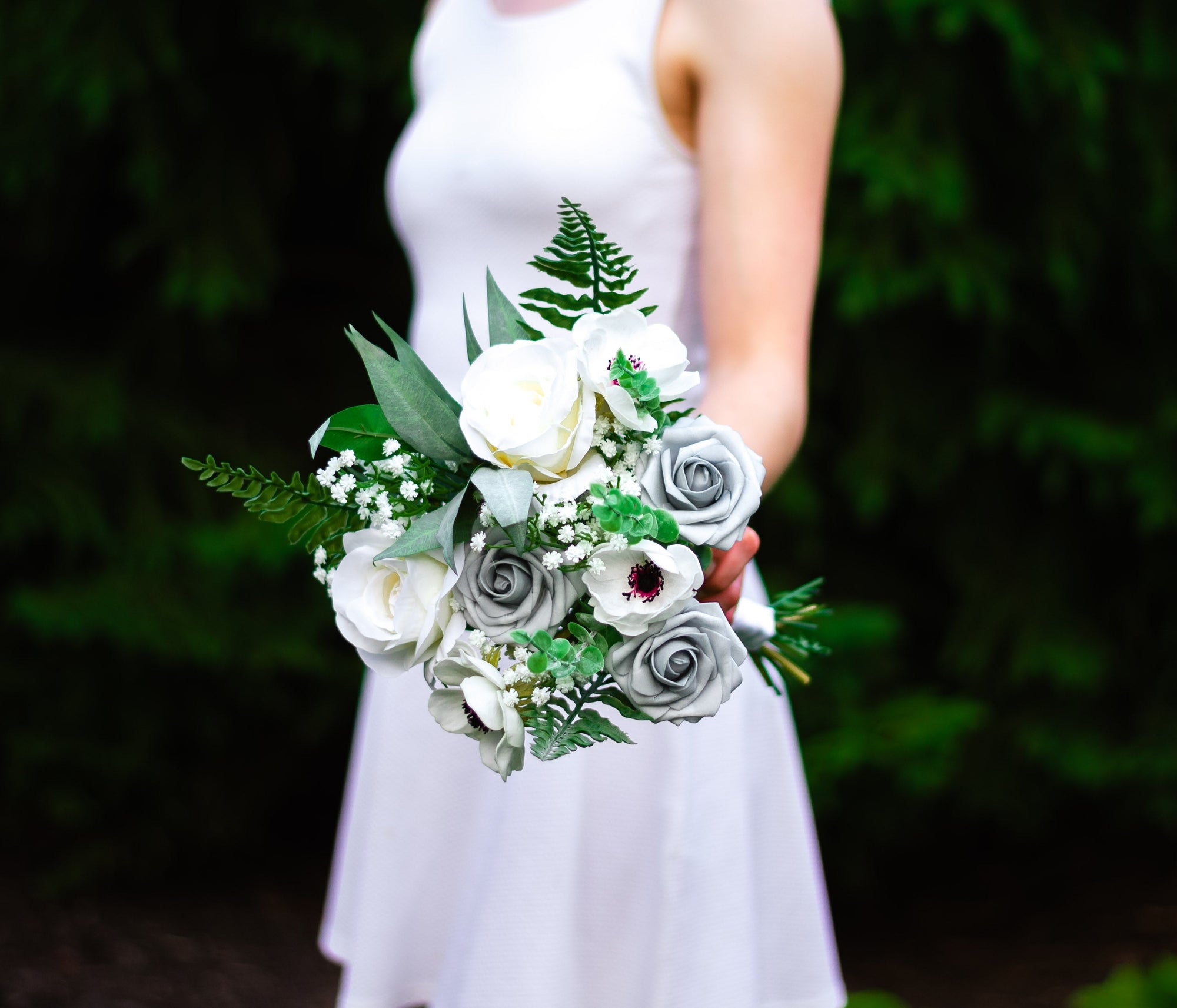 Dusty Blue & Fern Bridesmaid Bouquet